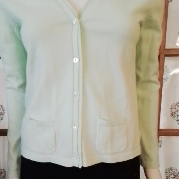 Two Cardigans, Cotton, Green, Aqua, Eddie Bauer & Studio Works. Size Small. - Picture 12 of 16